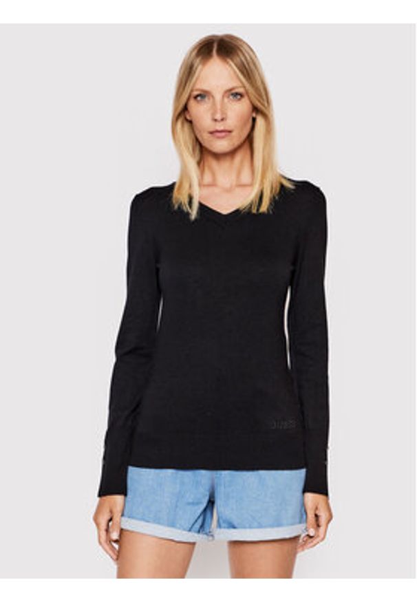 Guess Sweter W2YR31 Z2V62 Czarny Regular Fit. Kolor: czarny. Materiał: wiskoza