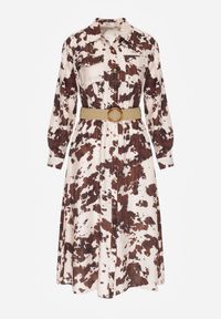 Renee - Brązowa Sukienka z Wiskozą o Koszulowym Kroju z Paskiem w Krowie Łaty Carlitia. Okazja: na imprezę. Kolor: brązowy. Materiał: wiskoza. Typ sukienki: koszulowe #8