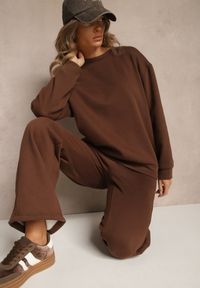 Renee - Brązowy Ocieplany Komplet Dresowy Oversize z Bawełny Bluza i Spodnie Celestila. Kolor: brązowy. Materiał: dresówka, bawełna