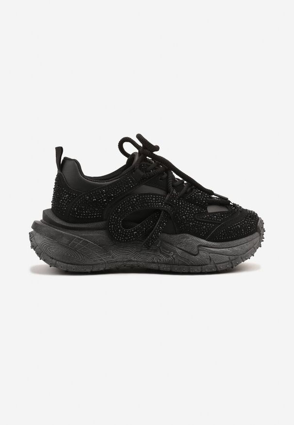 Born2be - Czarne Sneakersy Ozdobione Drobnymi Cyrkoniami Sorisa. Okazja: na co dzień, na imprezę. Kolor: czarny. Materiał: jeans. Wzór: aplikacja. Obcas: na obcasie. Wysokość obcasa: niski