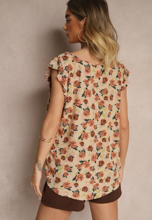 Renee - Brązowa Kwiatowa Bluzka z Bawełny Ulosirenia. Okazja: na co dzień. Kolor: brązowy. Materiał: bawełna. Wzór: kwiaty. Styl: casual, elegancki