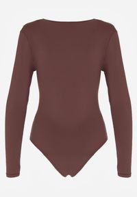 Born2be - Brązowe Body Ozdobione Aplikacją i Marszczeniem przy Dekolcie Ferenice. Okazja: na co dzień. Kolor: brązowy. Materiał: jeans. Wzór: aplikacja. Styl: casual #3