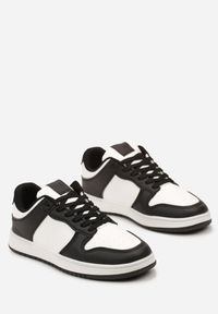 Born2be - Biało-Czarne Sneakersy z Ekoskóry ze Sznurowaniem i Brokatem Hrelia. Kolor: biały. Materiał: jeans. Obcas: na płaskiej podeszwie #3