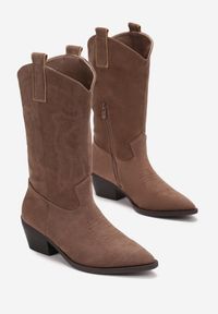 Renee - Brązowe Botki Kowbojki na Niskim Stożku z Haftem Gislle. Kolor: brązowy. Wzór: haft. Obcas: na stożku. Styl: boho #3