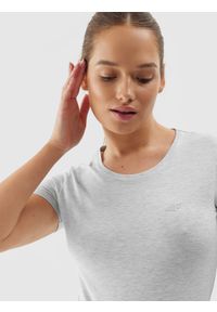 4f - 4F T-shirt slim gładki damski - szary XL. Okazja: na co dzień. Kolor: szary. Materiał: dzianina, elastan, materiał, bawełna, jersey. Wzór: gładki. Styl: casual, sportowy #2