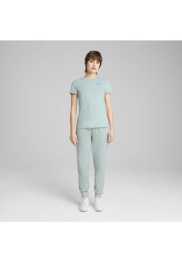 Puma - Damska koszulka ESS ELEVATED PUMA Modern Mint Green. Kolor: zielony. Wzór: aplikacja, haft