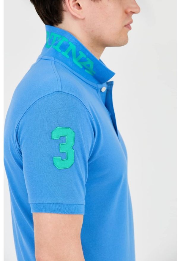 La Martina - LA MARTINA Niebieskie męskie polo z małym zielonym logo, Rozmiar XL. Typ kołnierza: polo. Kolor: niebieski
