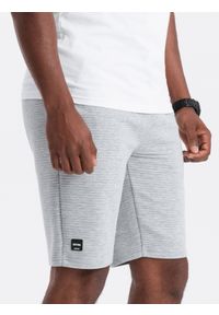 Ombre Clothing - Krótkie męskie spodenki dresowe z dzianiny ottoman – szare V2 - Rozmiar: S. Kolor: szary. Materiał: dresówka, dzianina. Długość: krótkie. Wzór: aplikacja. Sezon: lato #3