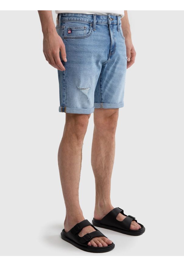 Big-Star - Szorty męskie jeansowe z przetarciami niebieskie Aden 216. Okazja: na co dzień. Kolor: niebieski. Materiał: jeans. Sezon: lato. Styl: klasyczny, casual