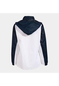 Kurtka tenisowa damska Joma Montreal Raincoat. Typ kołnierza: kaptur. Kolor: biały, wielokolorowy, niebieski. Materiał: materiał. Sport: tenis