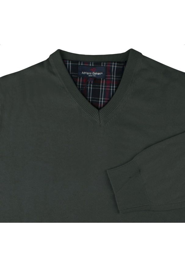 Męski, Bawełniany Sweter w Serek (V-neck) - Adriano Guinari - Ciemna Zieleń. Okazja: na spotkanie biznesowe, do pracy, na co dzień. Typ kołnierza: dekolt w serek. Materiał: bawełna. Styl: elegancki, casual, klasyczny, biznesowy