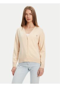 Guess Jeans Sweter 168521 Beżowy Classic Fit. Kolor: beżowy. Materiał: syntetyk