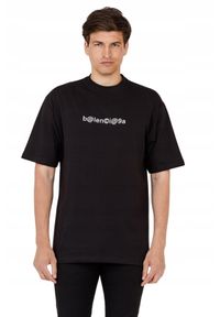 Balenciaga - BALENCIAGA Czarny t-shirt z białym logo. Kolor: czarny. Materiał: len #3