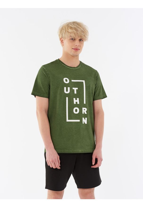 outhorn - T-shirt z nadrukiem męski. Materiał: bawełna, jersey, materiał. Wzór: nadruk