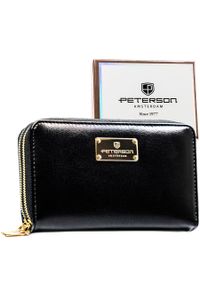 Czarny portfel damski w typie piórnika ze skóry ekologicznej wyposażony w system RFID - Peterson. Kolor: czarny. Materiał: skóra ekologiczna #1