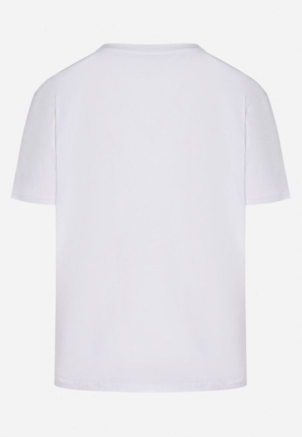 Born2be - Biały T-shirt z Bawełny Zdobiony Geometrycznym Nadrukiem Meppora. Okazja: na co dzień. Kolor: biały. Materiał: bawełna. Długość rękawa: krótki rękaw. Długość: krótkie. Wzór: aplikacja, geometria, nadruk. Styl: klasyczny, casual
