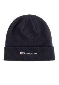 Czapka Champion Script Logo Beanie 806064-BS501 - granatowa. Kolor: niebieski. Materiał: bawełna, dzianina. Wzór: aplikacja. Sezon: zima. Styl: klasyczny