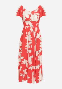 Born2be - Czerwono-Biała Wiskozowa Sukienka Rozkloszowana z Gumką w Talii Nansalinne. Okazja: na randkę, na co dzień. Typ kołnierza: dekolt w kształcie V. Kolor: czerwony. Materiał: wiskoza. Sezon: lato. Typ sukienki: rozkloszowane. Styl: casual, klasyczny #7