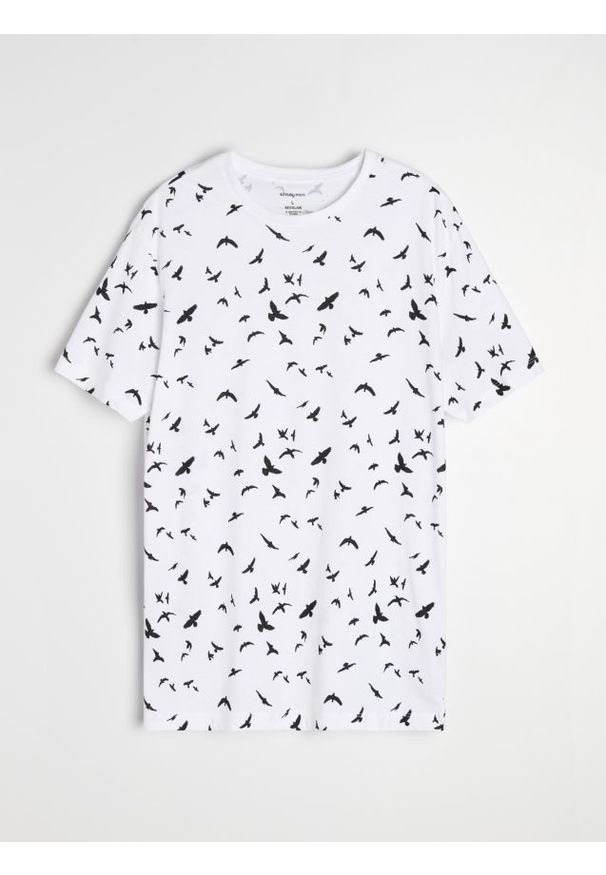 Sinsay - Bawełniana koszulka ze wzorem z motywem ptaków - biały. Kolor: biały. Materiał: bawełna