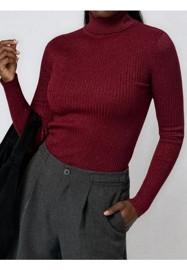 Sinsay - Prążkowany sweter - różowy. Kolor: różowy. Materiał: prążkowany