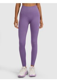 4f - 4F Legginsy treningowe bezszwowe damskie - fioletowe M/L. Stan: podwyższony. Kolor: różowy. Materiał: dzianina, włókno, syntetyk, materiał, elastan. Wzór: gładki, ze splotem. Sport: fitness