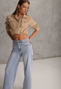 Renee - Niebieskie Jeansy Wide Leg High Waist z Bawełną z Denimowym Paskiem Evanna. Okazja: na co dzień. Stan: podwyższony. Kolor: niebieski. Styl: casual #1