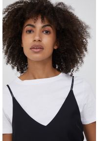 Calvin Klein sukienka kolor czarny mini rozkloszowana. Kolor: czarny. Materiał: tkanina. Długość rękawa: na ramiączkach. Wzór: gładki. Długość: mini #5