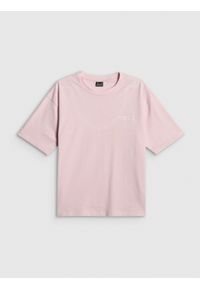 4f - 4F T-shirt loose z nadrukiem damski - różowy XS. Okazja: na co dzień. Kolor: różowy. Materiał: skóra, dzianina, materiał, jeans, bawełna. Wzór: nadruk. Styl: casual, klasyczny #1