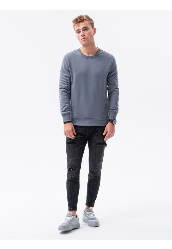 Ombre Clothing - Bluza męska bez kaptura BASIC B978 - jeansowa - XXL. Okazja: na co dzień. Typ kołnierza: bez kaptura. Materiał: jeans. Styl: casual, klasyczny
