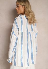 Renee - Beżowo-Niebieska Casualowa Koszula z Bawełny w Paski Sileata. Okazja: na co dzień. Kolor: beżowy. Materiał: bawełna. Wzór: paski. Styl: casual #3