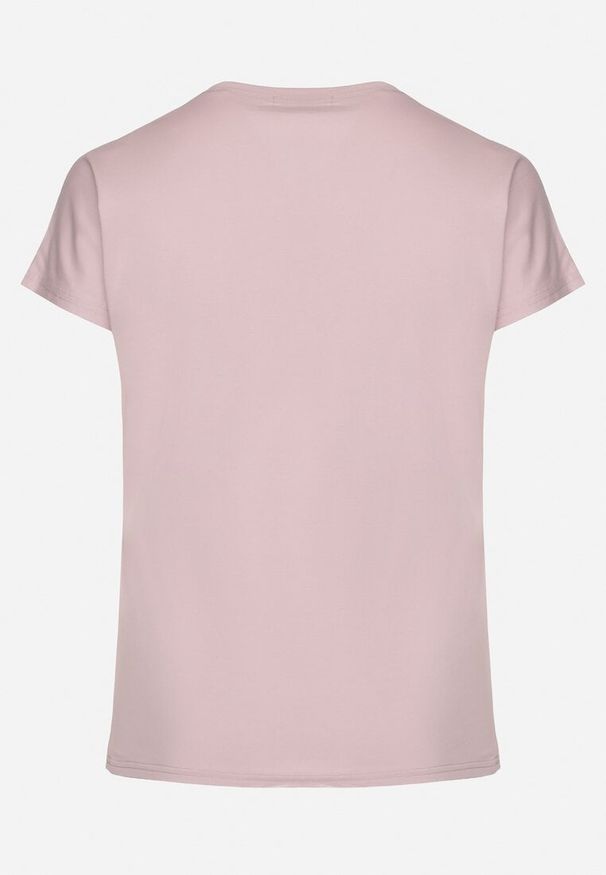 Born2be - Jasnofioletowy Bawełniany T-shirt z Metalicznym Nadrukiem Farilna. Okazja: na co dzień. Kolor: fioletowy. Materiał: bawełna. Wzór: nadruk. Styl: casual