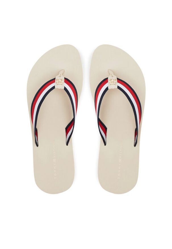 TOMMY HILFIGER - Tommy Hilfiger Japonki Th Corp Mid Wedge Beach Sandal FW0FW08517 Beżowy. Kolor: beżowy. Materiał: materiał