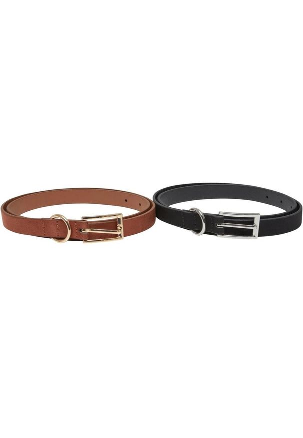 Urban Classics - Damski Pasek Z Klamrą Ze Sztucznej Skóry (zestaw 2 Sztuk). Kolor: wielokolorowy, żółty, czarny, brązowy, szary. Materiał: skóra