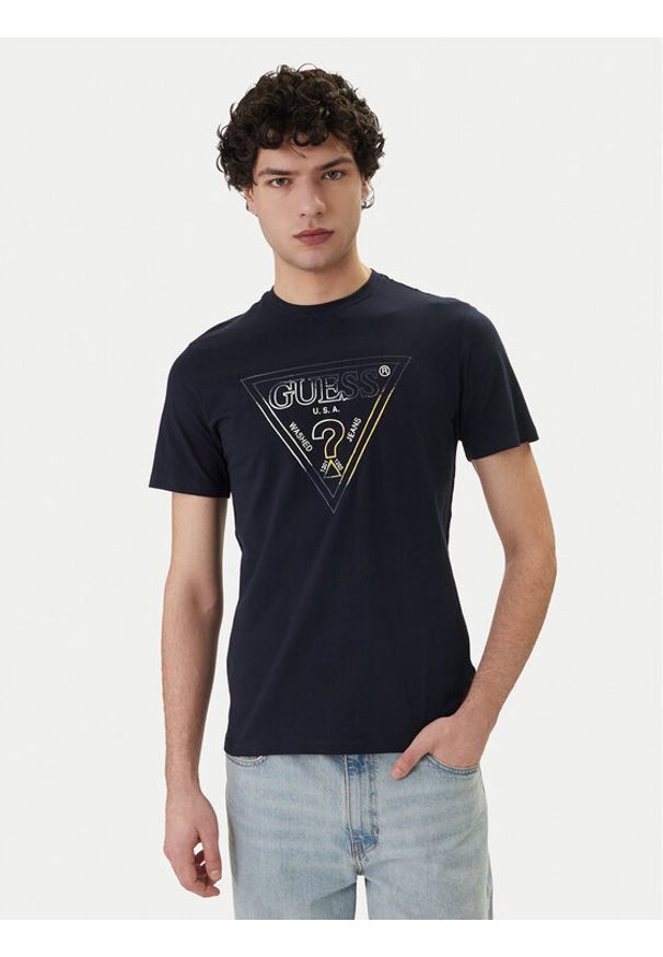 Guess T-Shirt M6GI11 K2992 Granatowy Slim Fit. Kolor: niebieski. Materiał: bawełna