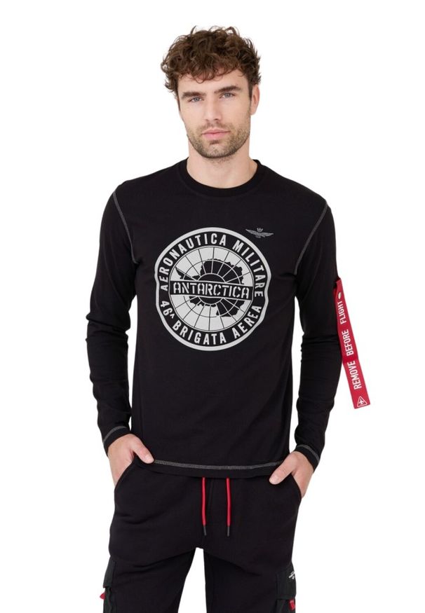 Aeronautica Militare - AERONAUTICA MILITARE Czarny longsleeve. Kolor: czarny. Długość rękawa: długi rękaw