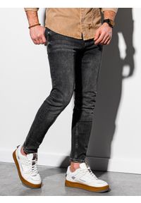 Ombre Clothing - Spodnie męskie jeansowe SKINNY FIT P1007 - szare - XXL. Kolor: szary. Materiał: jeans. Styl: klasyczny