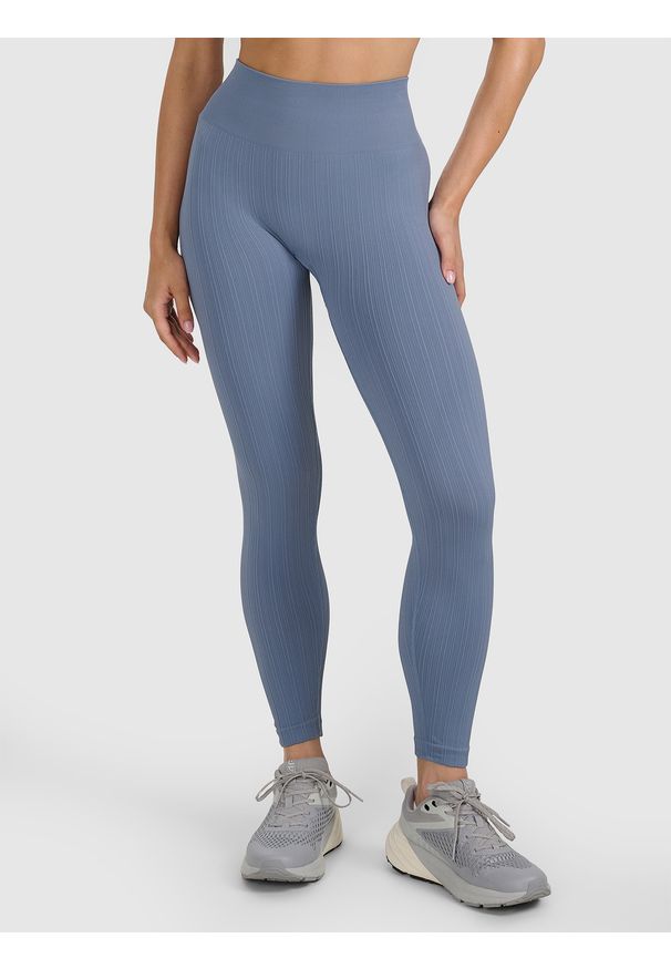 4f - 4F Legginsy treningowe bezszwowe damskie - szare XS/S. Stan: podwyższony. Kolor: szary. Materiał: dzianina, materiał, syntetyk, włókno, elastan. Długość: długie. Wzór: gładki. Sport: fitness, joga i pilates