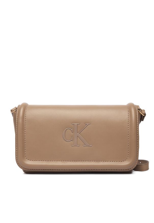Calvin Klein Torebka Bold Ck Flap Crossbody LV04F1027G Brązowy. Kolor: brązowy. Materiał: skórzane