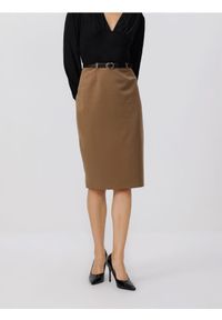 Reserved - Spódnica z paskiem - beżowy. Kolor: beżowy. Materiał: tkanina, wiskoza