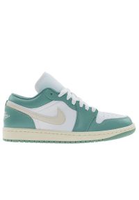 Buty damskie Nike Air Jordan 1 Low DC0774-138 - miętowo-białe. Kolor: miętowy, biały, wielokolorowy. Materiał: skóra, guma. Szerokość cholewki: normalna