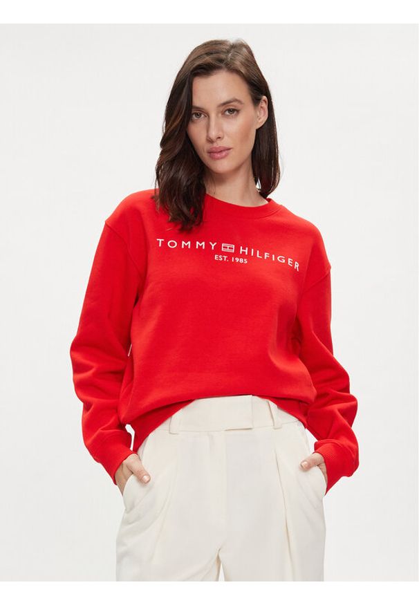 TOMMY HILFIGER - Tommy Hilfiger Bluza Logo WW0WW39791 Czerwony Regular Fit. Kolor: czerwony. Materiał: bawełna, syntetyk