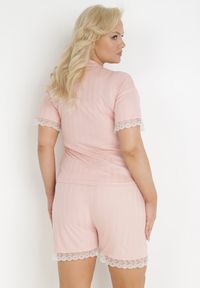 Born2be - Jasnoróżowy 2-Częściowy Komplet Piżamowy Nesista. Kolekcja: plus size. Kolor: różowy. Materiał: tkanina, koronka, bawełna. Długość: krótkie. Wzór: haft, aplikacja, koronka #5