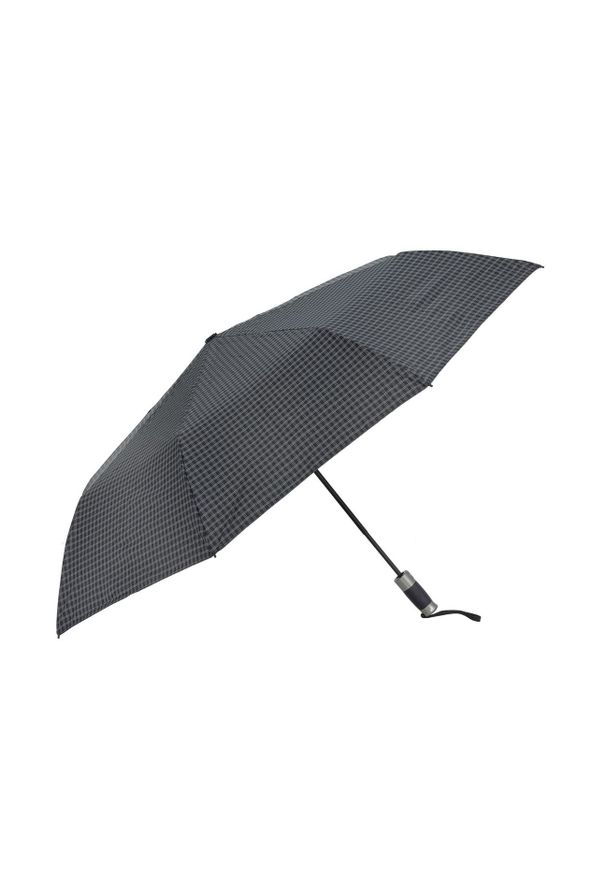 Ochnik - Składany parasol męski w kratkę. Kolor: czarny. Materiał: poliester. Wzór: kratka