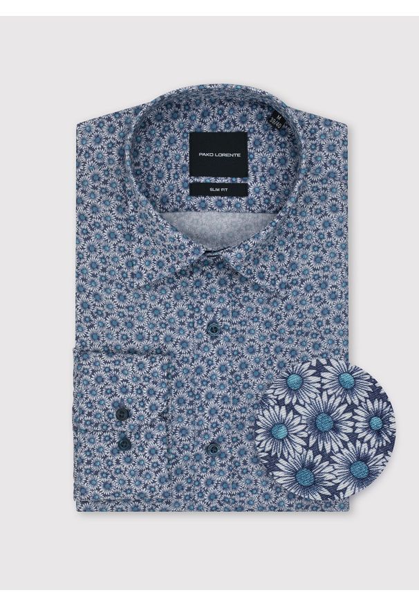 Pako Lorente - PAKO LORENTE - Niebieska koszula męska w kwiaty. Kolor: niebieski. Materiał: lyocell. Długość rękawa: długi rękaw. Długość: długie. Wzór: kwiaty