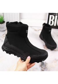 Wodoodporne śniegowce młodzieżowe ocieplane trekkingowe czarne DK 2462. Kolor: czarny. Materiał: skóra ekologiczna. Styl: młodzieżowy #1