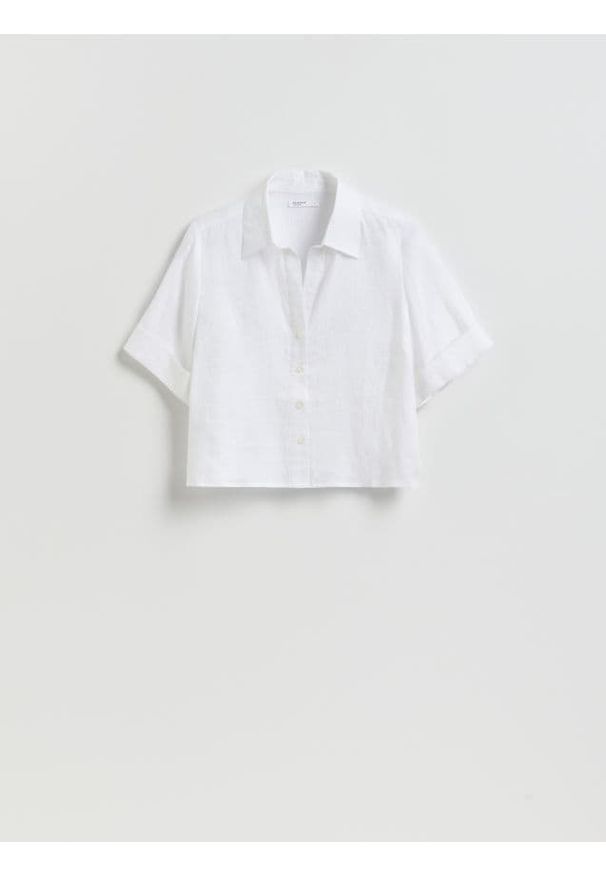 Reserved - Lniana koszula - biały. Kolor: biały. Materiał: len