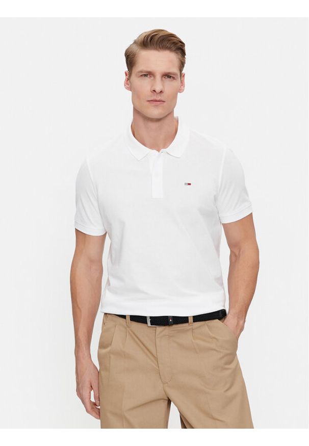 Tommy Jeans Polo DM0DM18312 Biały Slim Fit. Typ kołnierza: polo. Kolor: biały. Materiał: bawełna