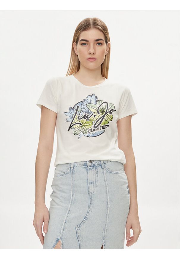 Liu Jo Sport T-Shirt TA4202 JS003 Écru Regular Fit. Materiał: bawełna. Styl: sportowy