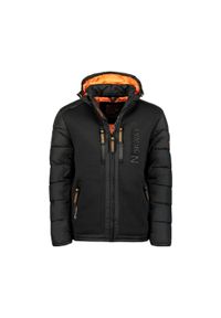 Geographical Norway BEACHWOOD – męska kurtka softshell, czarna/pomarańcz.. Kolor: żółty, czarny, pomarańczowy, wielokolorowy. Materiał: poliester, elastan. Sezon: wiosna #1