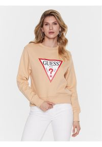 Guess Bluza Original W2YQ16 KBA10 Beżowy Regular Fit. Kolor: beżowy. Materiał: bawełna